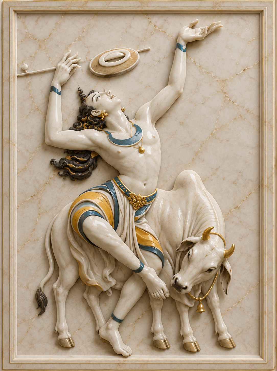 krishna with cow marble finish